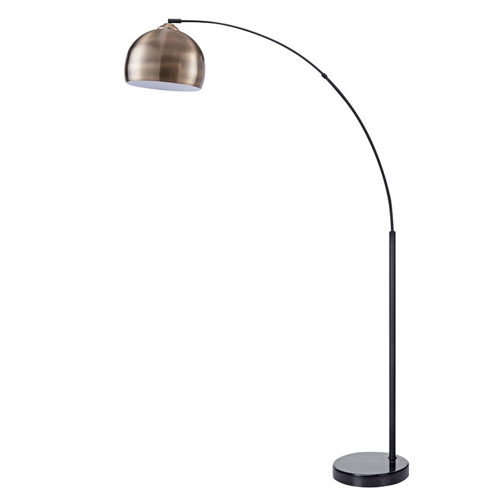 Arquer Arc 68" Metal Floor Lamp with Bell Shade, Antique Brass