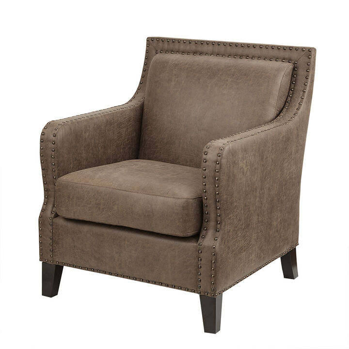Gracie Mills Sharp Morocco Wood and Faux Leather Accent Chair