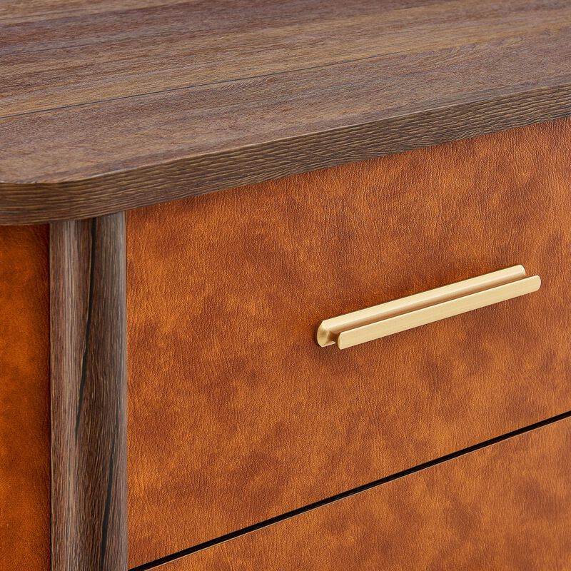 Coralie Curved Leather Nightstand with Drawers image number 7