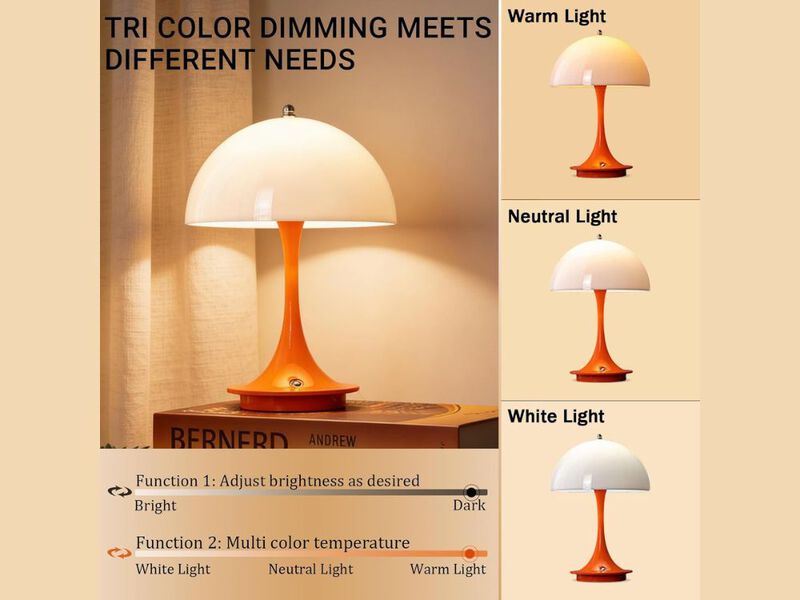 Mushroom Table Lamp with Touch Control USB Rechargeable 3 Color LED Night Light image number 1