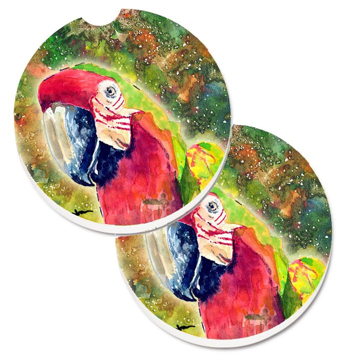 Caroline's Treasures Parrot Head Set of 2 Cup Holder Car Coasters 8601CARC, 2.56, Multicolor