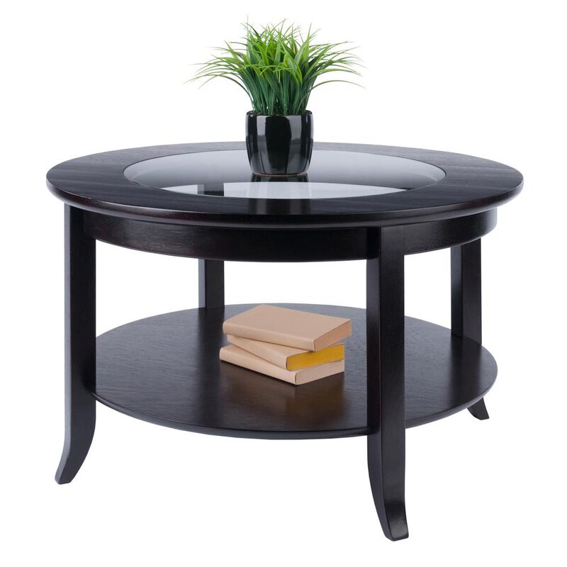 Winsome Wood Genoa Coffee Table, Glass inset and shelf