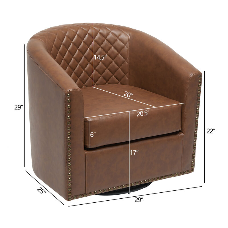29" Wide Tufted PU Leather Swivel Barrel Chair image number 2