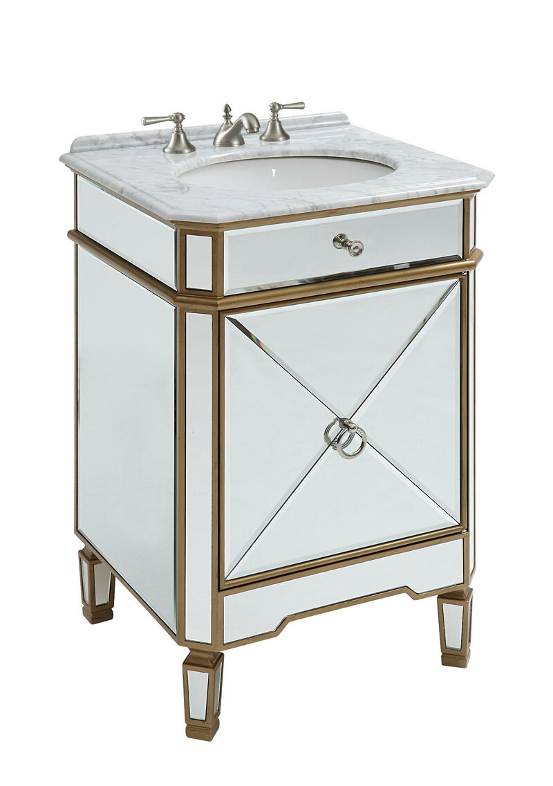 24 Inch Mirrored Reflection Gold Trim Asger Bathroom Sink Vanity image number 0