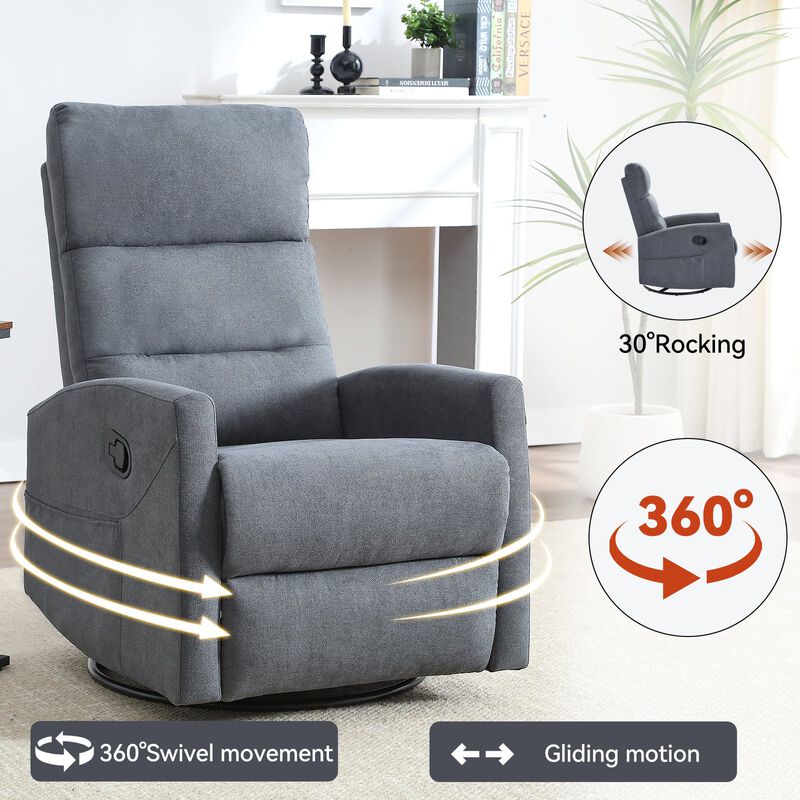 Manual Recliner Chair with Rocker and Swivel in Fabric for Living Room image number 3