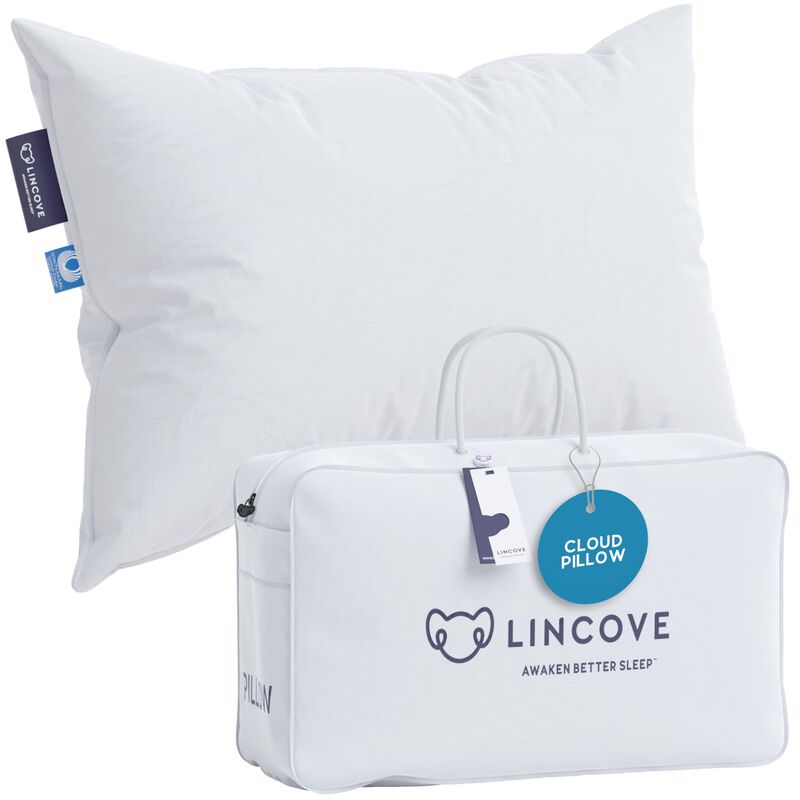 Lincove Cloud Natural Canadian White Down Luxury Sleeping Pillow - 625 Fill Power, 500 Thread Count Cotton Shell, Made in Canada