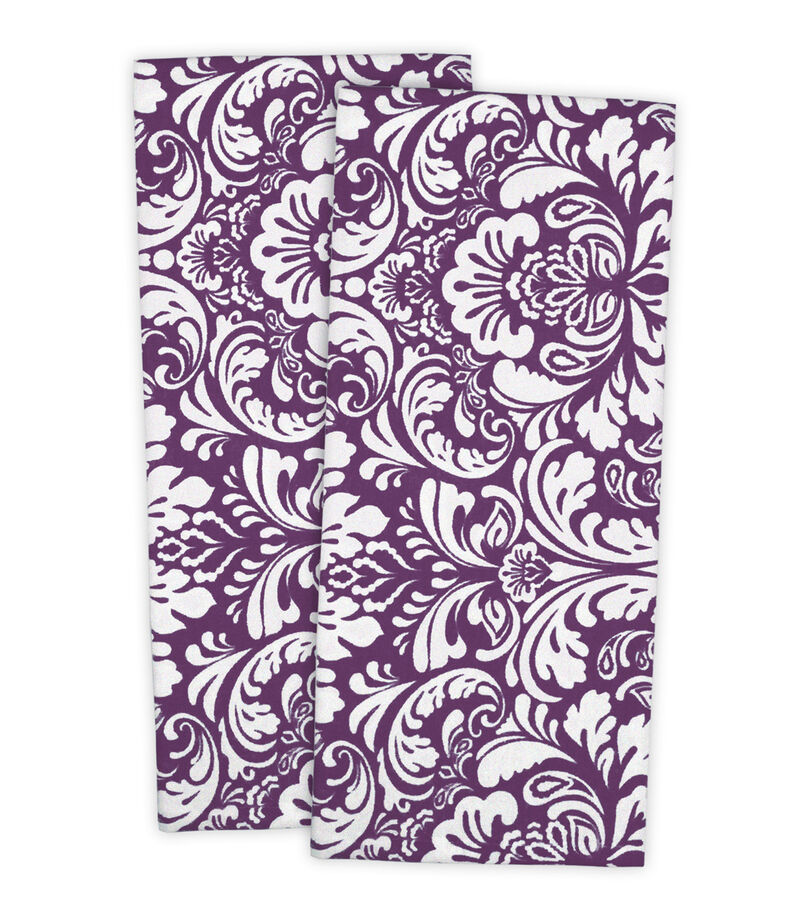 Set of 2 Purple Damask-Style Multi-Purpose Dish Towels 18' x 28" image number 1