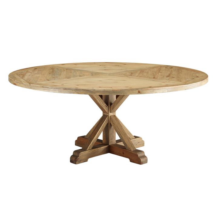 Modway - Stitch 71" Round Pine Wood Dining Table Brown