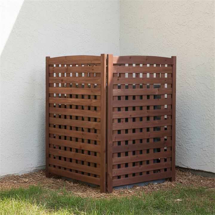 3-Panel Outdoor Air Conditioner Fence Screen, 32" W x 38" H Outside Wood Privacy Fence,Grey