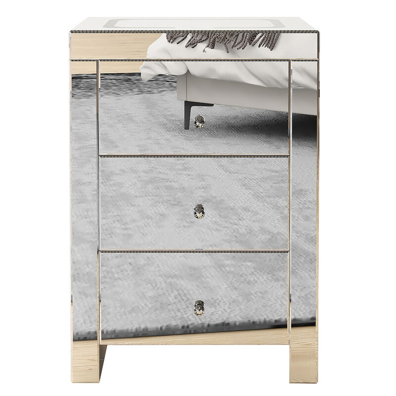 Silver glass nightstand for living room, bedside table with wireless charging and charging ports