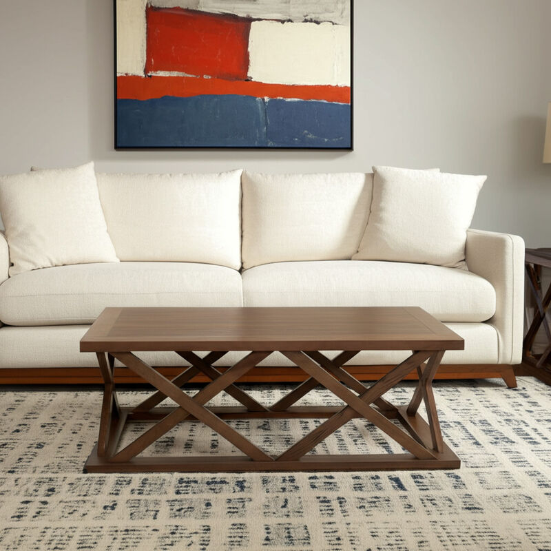 HomeRoots 48" Brown Solid Wood Geo Frame Coffee Table