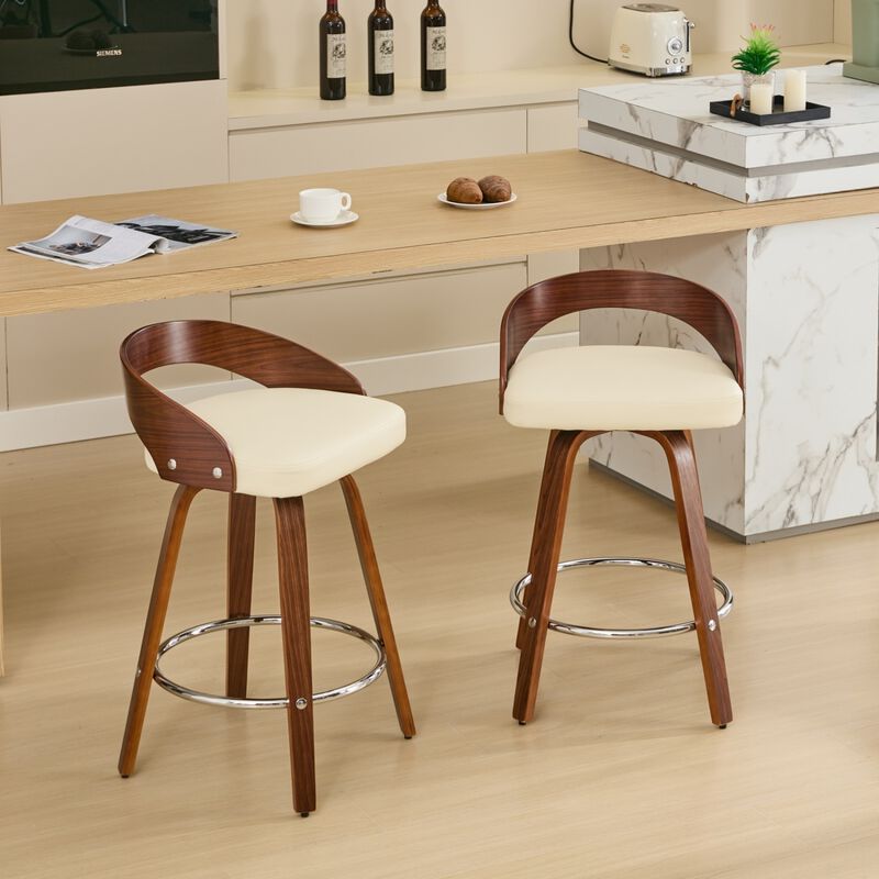 Streamdale Walnut Mid-Century (Set Of 2) with Swivel Seats (25" Counter Height)