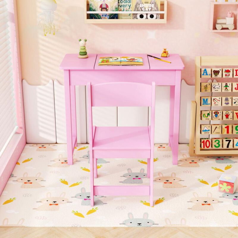 Hivvago 2-in-1 Kids Vanity Makeup Table and Chair Set with Flip Top Mirror