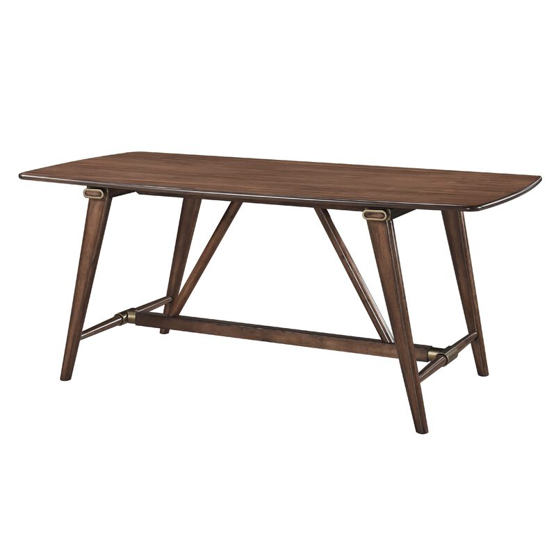 Manny Dining Table with Picnic Style Trestle Base, Walnut Wood 71 Inch