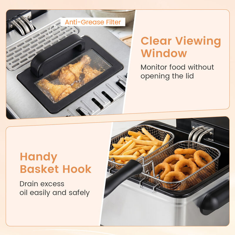 3 Basket Electric Deep Fryer with 1700W Power LED Touchscreen and 6 Preset Settings image number 4