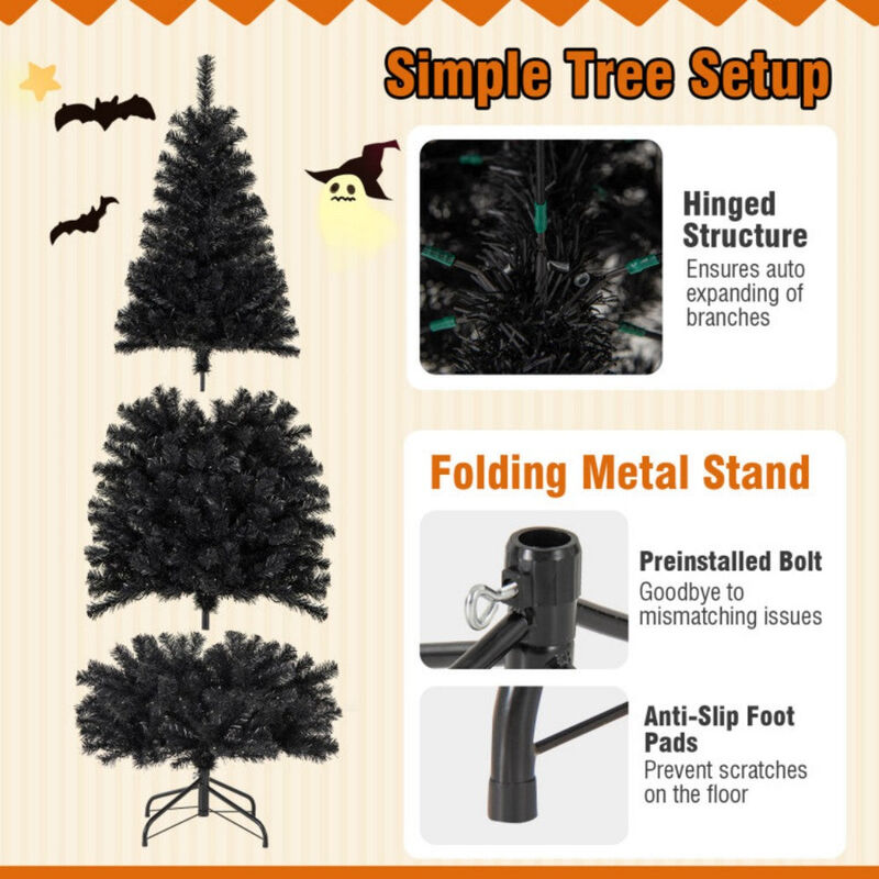 6ft Black Halloween Tree with Warm White Lights and PVC Branch Tips