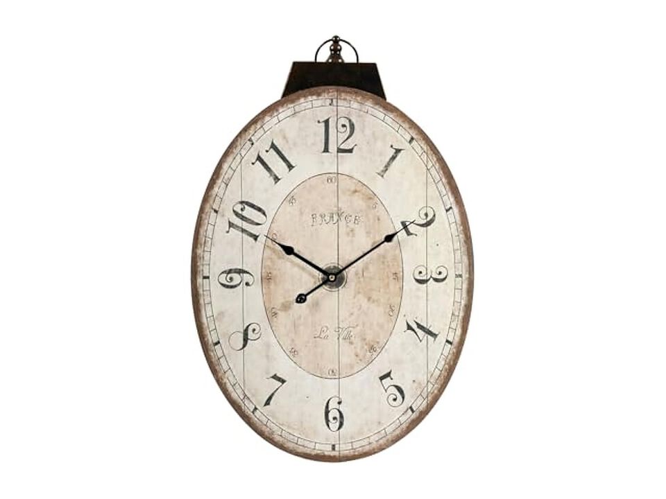 Oval Vintage French Rustic Farmhouse Wall Clock 24 Inch Living Room Decor