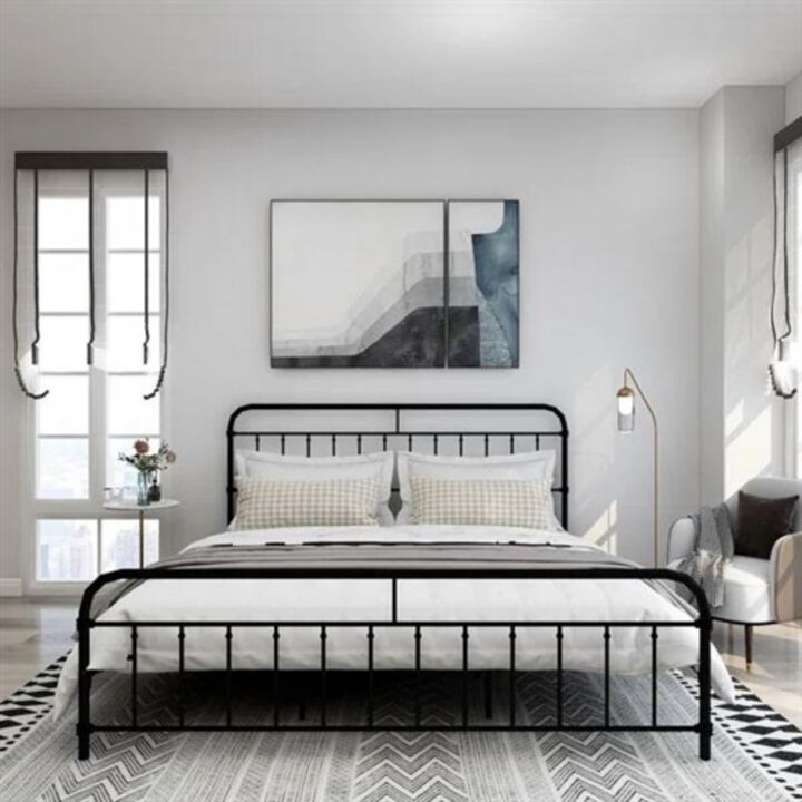Metal Platform Bed Frame with Rounded Headboard Footboard