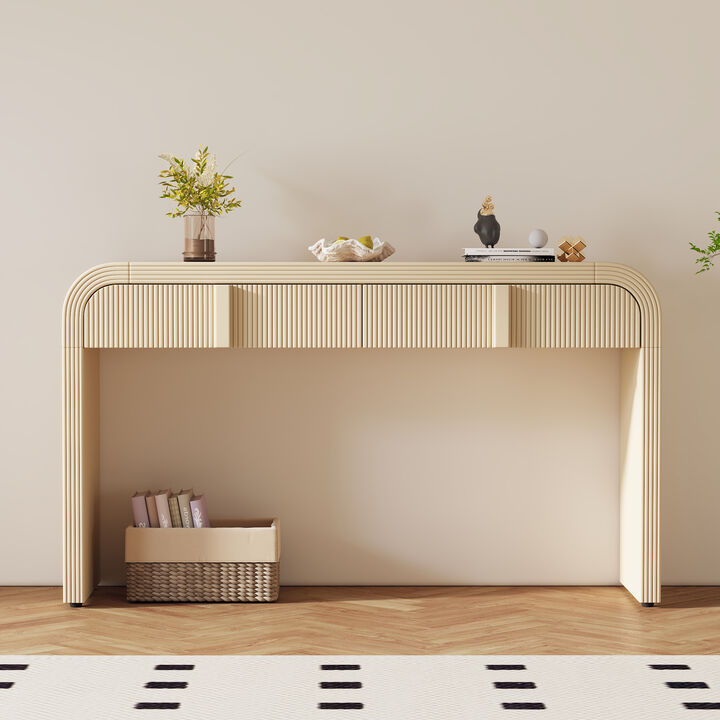 Whisen Unique Modern Rounded Silhouette and Smooth Surface Console Table with 2 Drawers - Apricot Cream