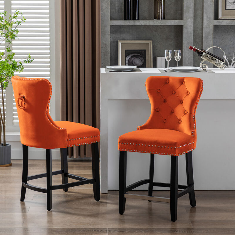 WestinTrends 24" Tufted Velvet Counter Stool (Set of 2)