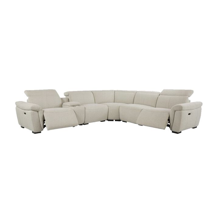 Ayna Power Motion Sectional Sofa, Beige Boucle Upholstery, Console - Benzara