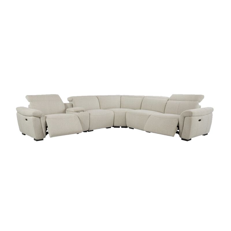 Ayna Power Motion Sectional Sofa, Beige Boucle Upholstery, Console - Benzara
