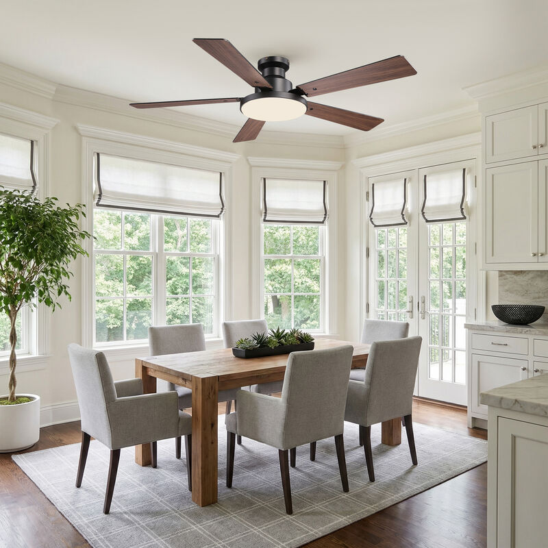 52" Modern Matte Black Dimmable Reversible Low Profile Flush Mount Smart Ceiling Fan with Light, APP Control and Remote image number 3