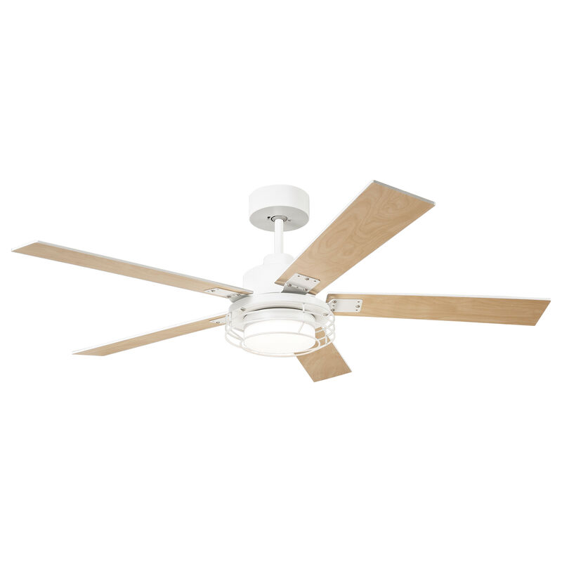 52 in. White Integrated LED Reversible Blades Ceiling Fan with Light and Remote