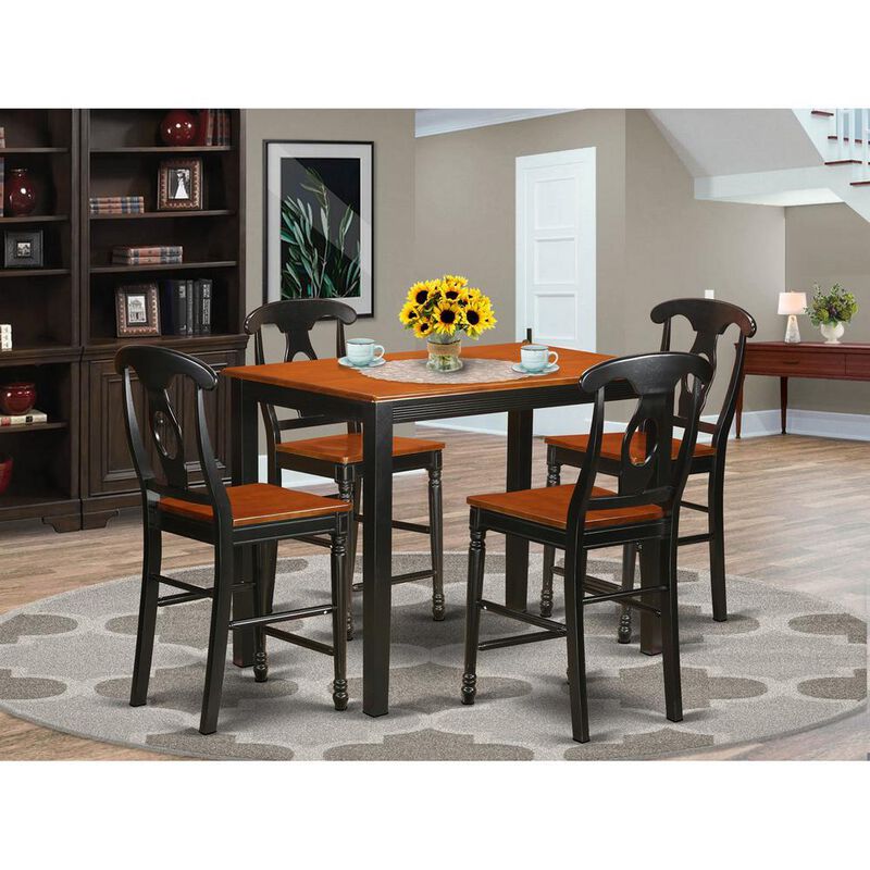 5 PC counter height Table and chair set - high top Table and 4 bar stools with backs.
