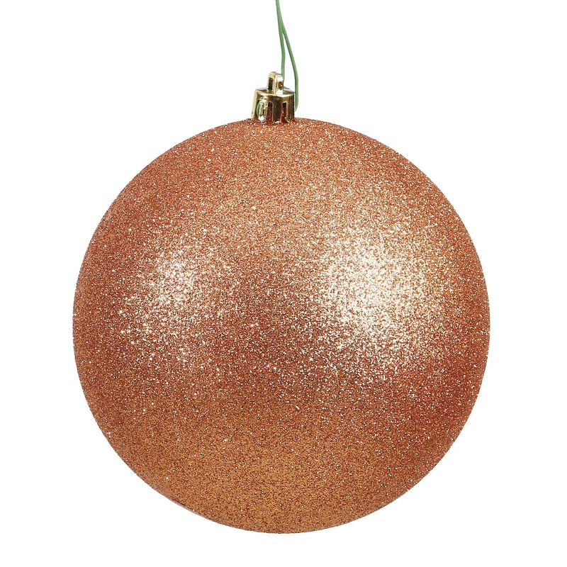 Vickerman N591558DG Glitter Ball Ornaments with Shatterproof UV Resistant, Pre-drilled Cap Secured & Green Floral Wire in 4 per Bag, 6", Rose Gold image number 0