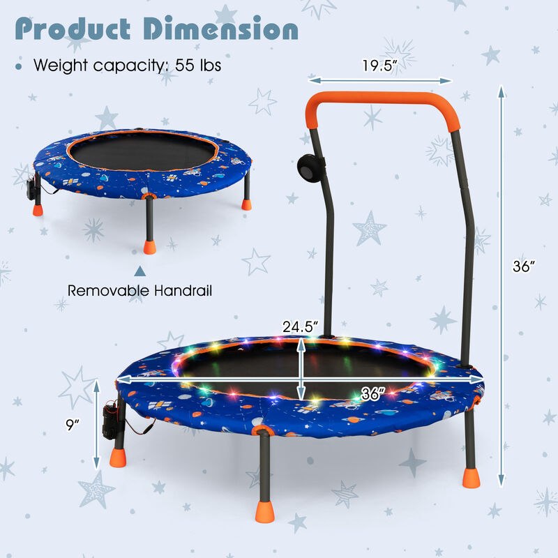 Kids Mini Trampoline with Colorful LED Lights and Bluetooth Speaker image number 2