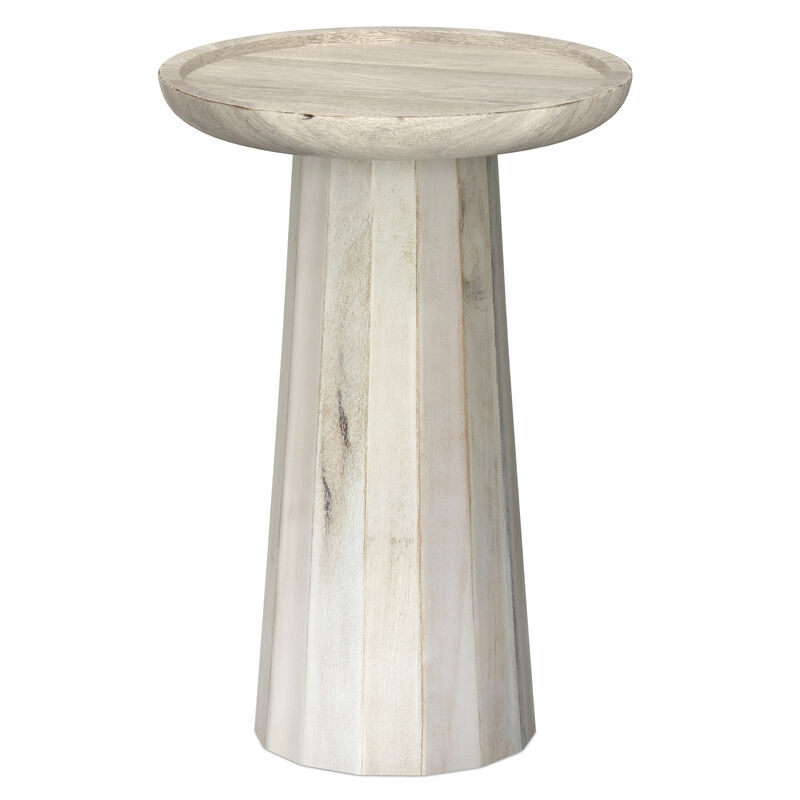 Dayton SOLID MANGO WOOD 13 inch Wide Round Contemporary Wooden Accent Table in White Wash , Fully Assembled