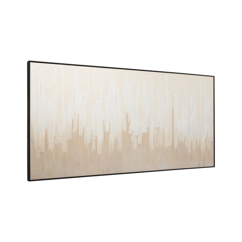Rectangular Canvas Wall Art with Abstract Design, Beige and Off White-Benzara image number 3