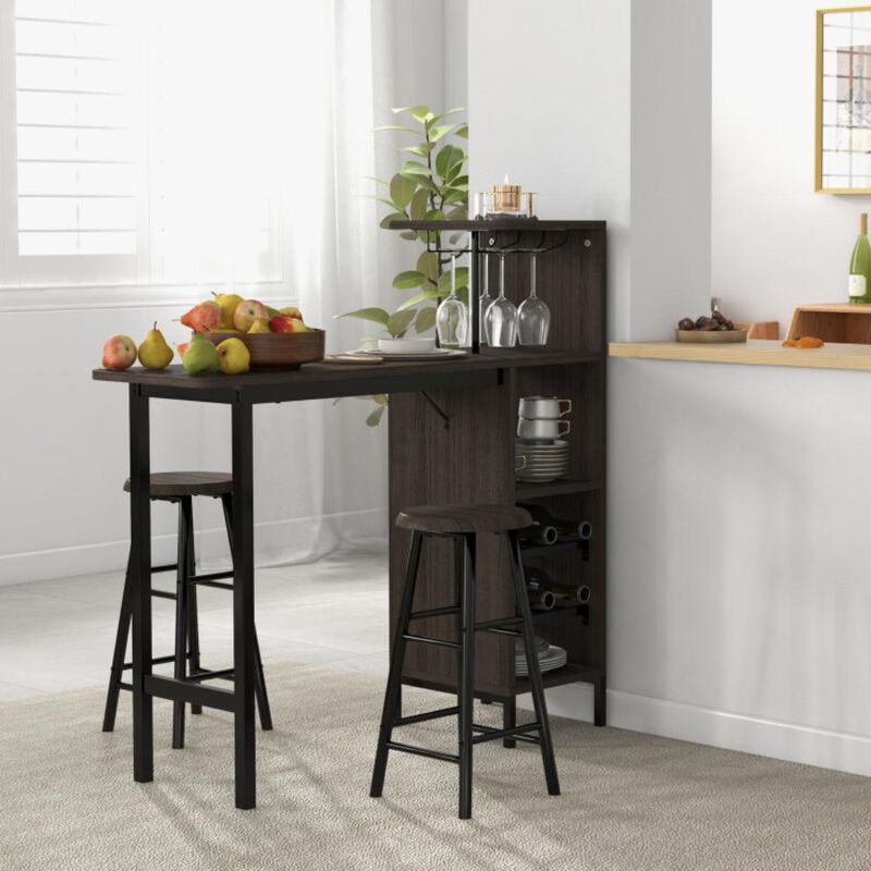 Hivvago 3 Piece Bar Table and Chairs Set with 6-Bottle Wine Rack