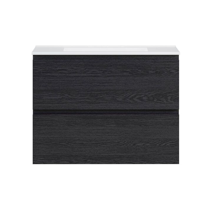 30" Wall-Mounted Bathroom Vanity in Black Oak with 3-Hole Widespread Sink Top
