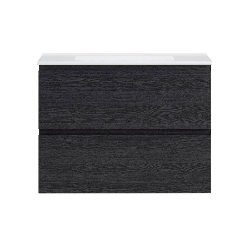 30" Wall-Mounted Bathroom Vanity in Black Oak with 3-Hole Widespread Sink Top image number 0