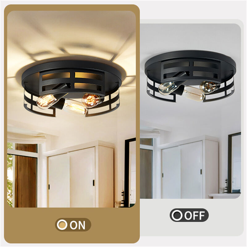 13 in. 3-Light Black Flush Mount Ceiling Lamp (Set of 2) image number 2