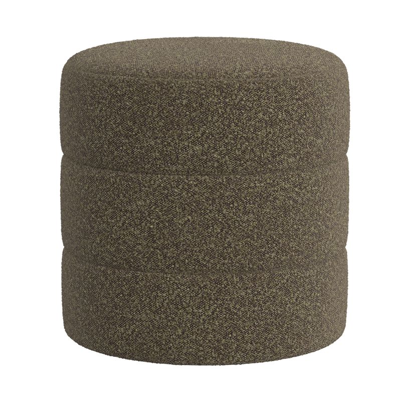 Sem Round Accent Ottoman, Dark Brown Channel Stitched Boucle 18 Inch