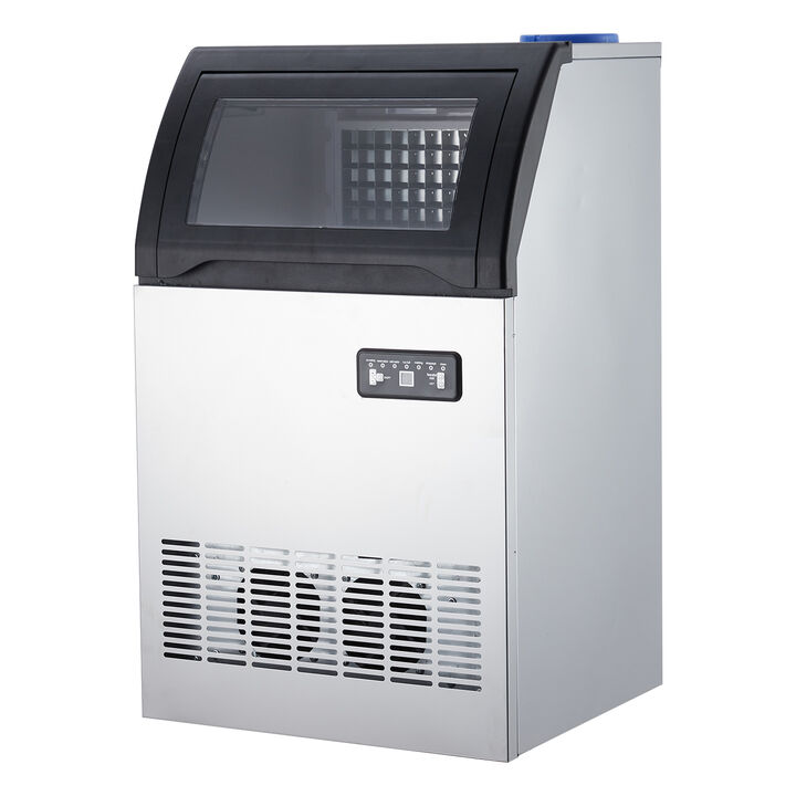 Commercial Ice Maker, 100 LBS/24H Self-Cleaning, 2 Water Inlet Modes&Storage Bin for Bar, Restaurant