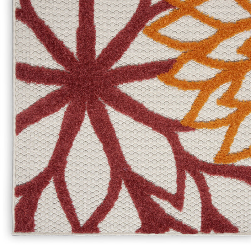 HomeRoots 7' X 10' Red Ivory Yellow And Orange Floral Indoor Outdoor Area Rug image number 2