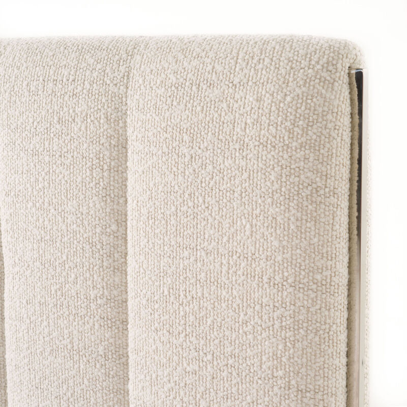 Valy Platform King Size Bed, Vertical Striped Tufted Ivory Upholstered - Benzara image number 3