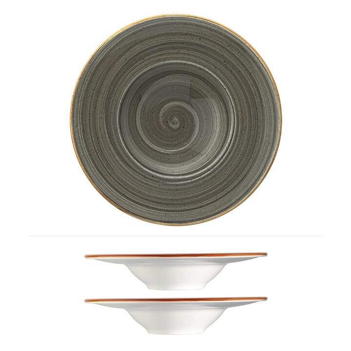 Space dia.11" h:2.5" 14 oz. Round Grey Porcelain Bowl (Set of 2)