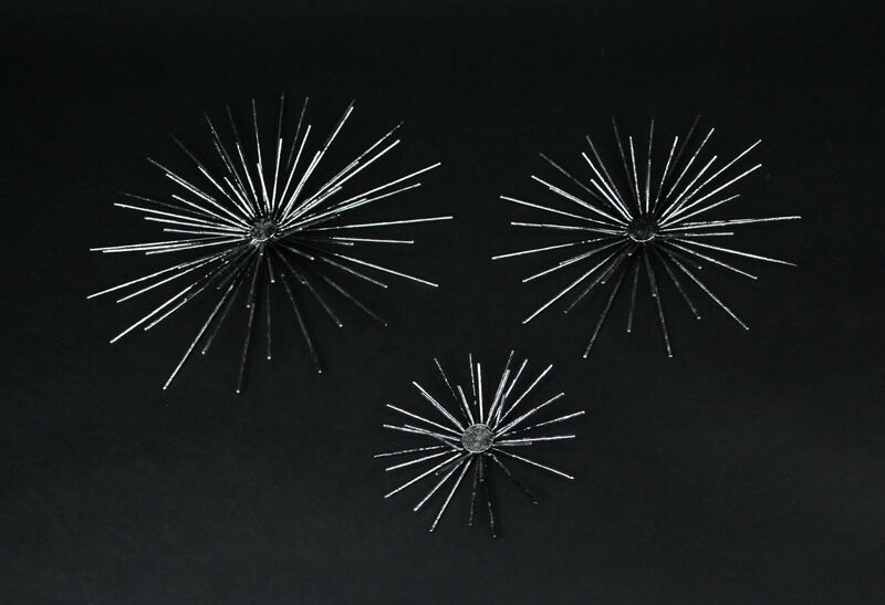 Aged Silver Finish Mid-Century Modern Atomic Star Burst Wall Sculptures Set of 3 image number 1