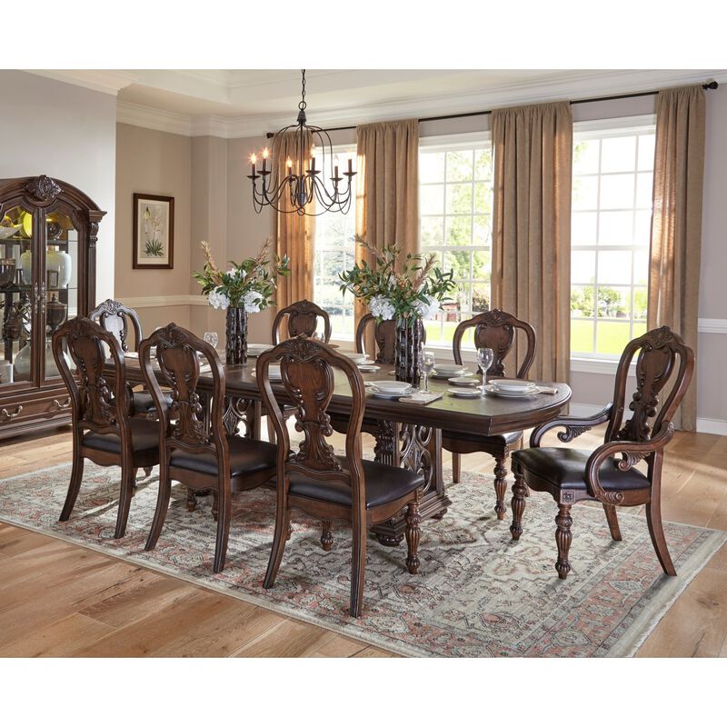 Traditional Formal Dining Room Furniture 1pc Table with Separate Extension Leaf Classic Routed Pilasters, Moldings and Decorative Pediments Dark Oak Finish image number 7