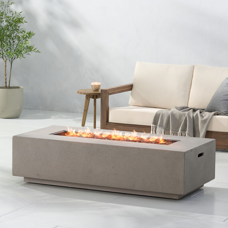 Christopher Knight Home Aidan Outdoor 50,000 BTU Rectangular Lightweight Concrete Fire Pit Table image number 1
