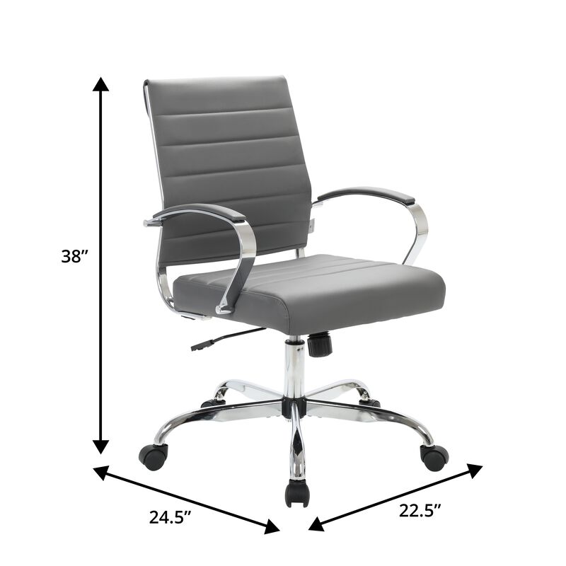 LeisureMod Benmar Mid-Back Office Chair, Leather Upholstery with Swivel, Tilt, and Chrome Base, Modern Desk Seating for Home Office or Conference Room