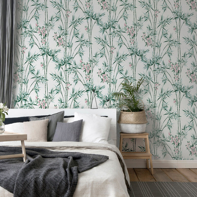 Ayumi White Glitter Bamboo Wallpaper image number 4