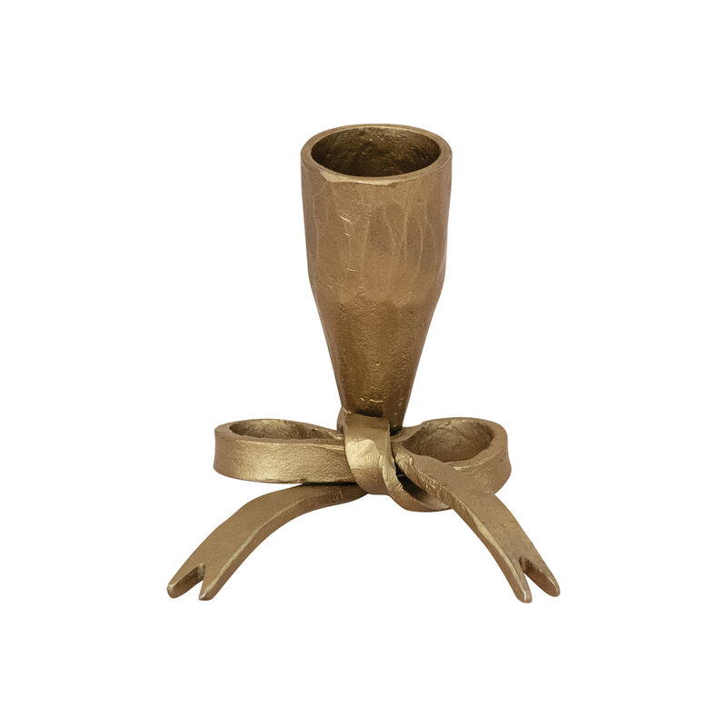 Hand-Forged Metal Bow Shaped Taper Holder, Antique Gold Finish image number 0