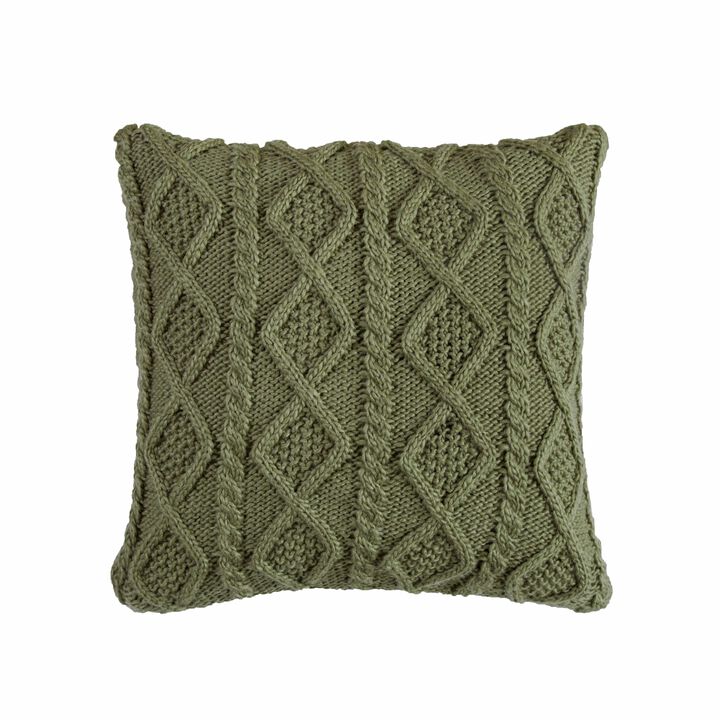 Cable Knit Soft Diamond Green Throw Pillow