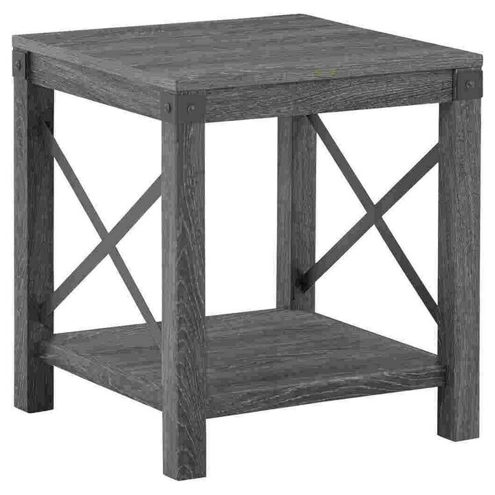 End Table with X Metal Accent and Grain Details, Gray-Benzara